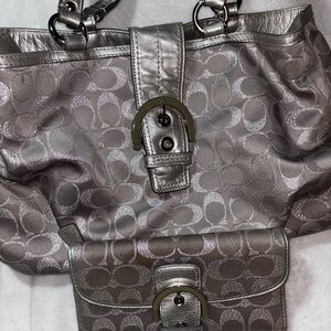 Coach Metallic Silver Shoulder Bag Set